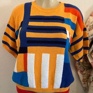 Vintage Sweater Jeanne Pierre Orange with stripes Blue Black white Orange